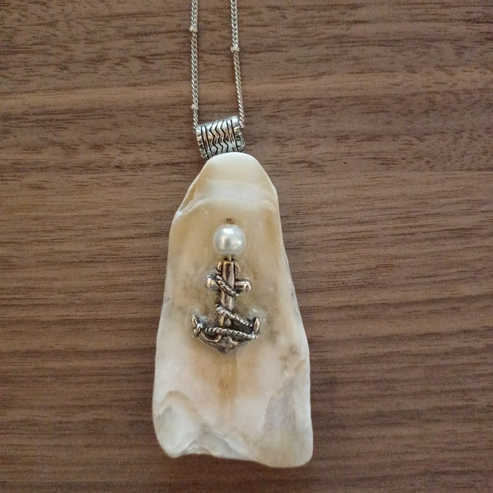 Handcrafted Oyster Shell Necklace with Anchor II